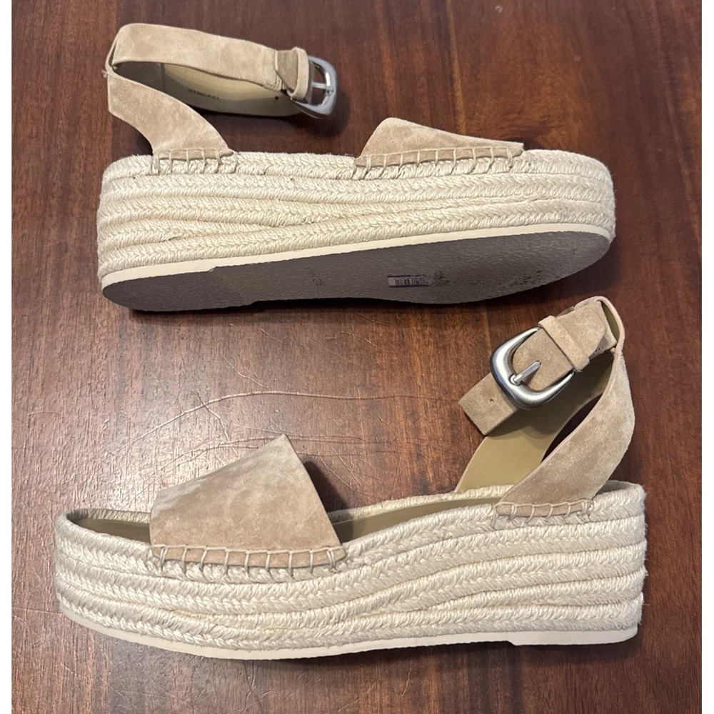 Vince Suede Espadrille Platform Sandals Womens 9.5 Beige Ankle‎ Strap NWOT - Picture 6 of 10